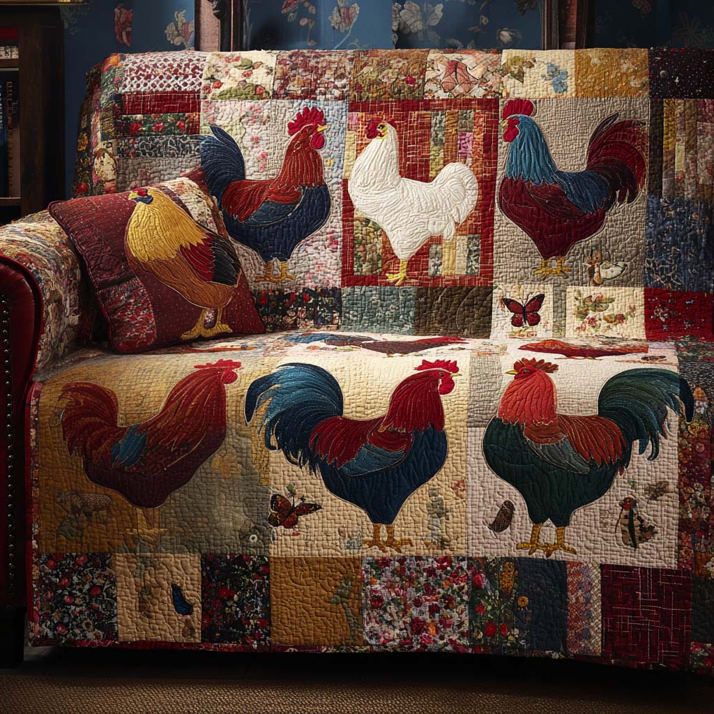 Rustic Rooster Pair Quilted Sofa Cover Furniture Covers For Sofas Chicken Gifts For Him Her