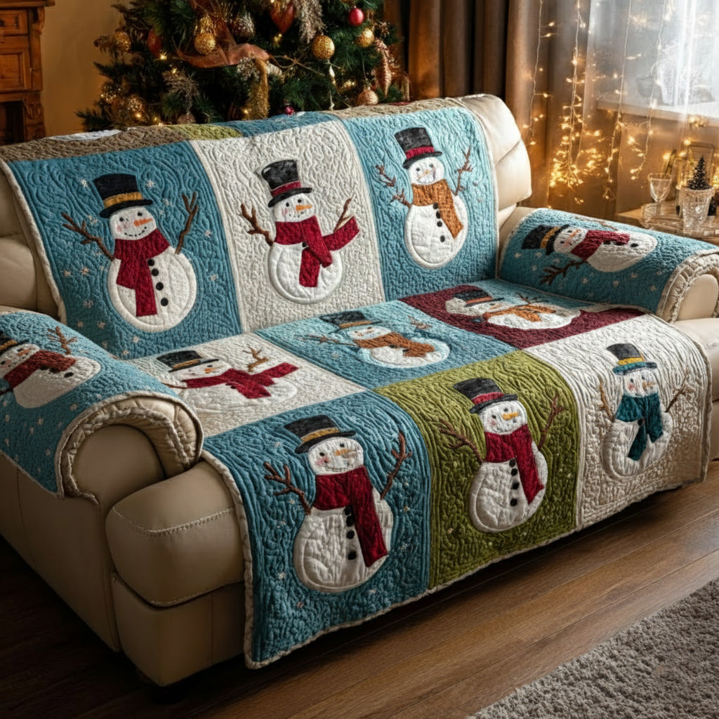 Rustic Snowman Warmth Quilted Sofa Cover Winter Living Room Decor Christmas Gifts For My Wife