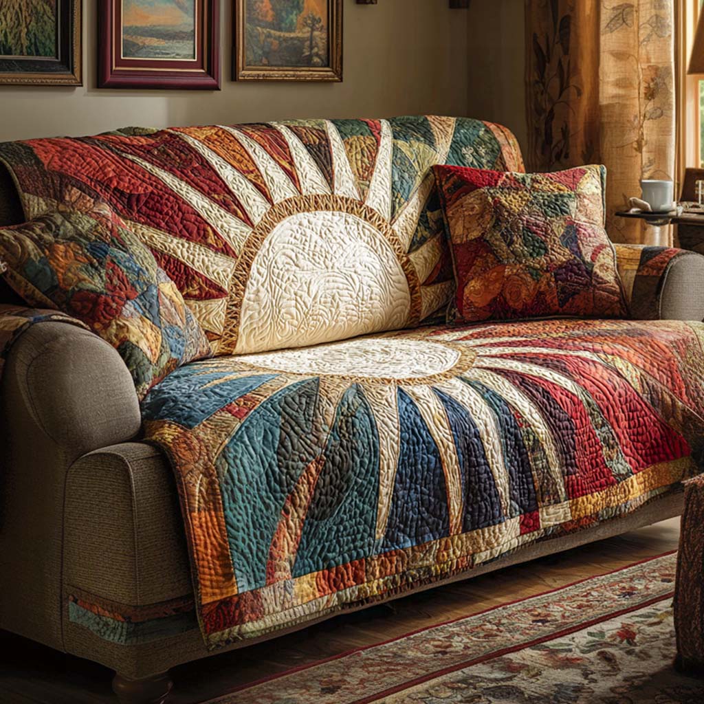 Rustic Sunburst Quilted Sofa Cover Indoor Decor Best Friend Presents