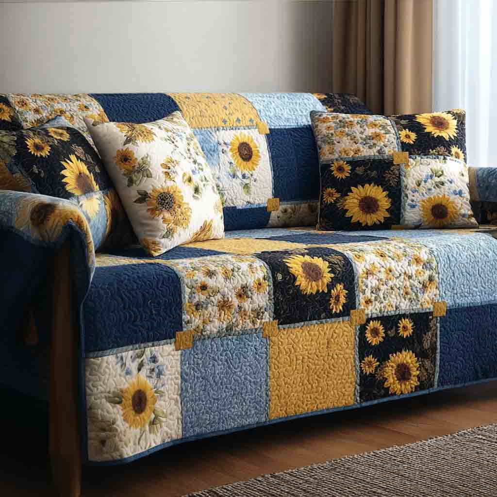 Rustic Sunshine Quilted Sofa Cover Sofa Cover Set Sunflower Gifts For Friends