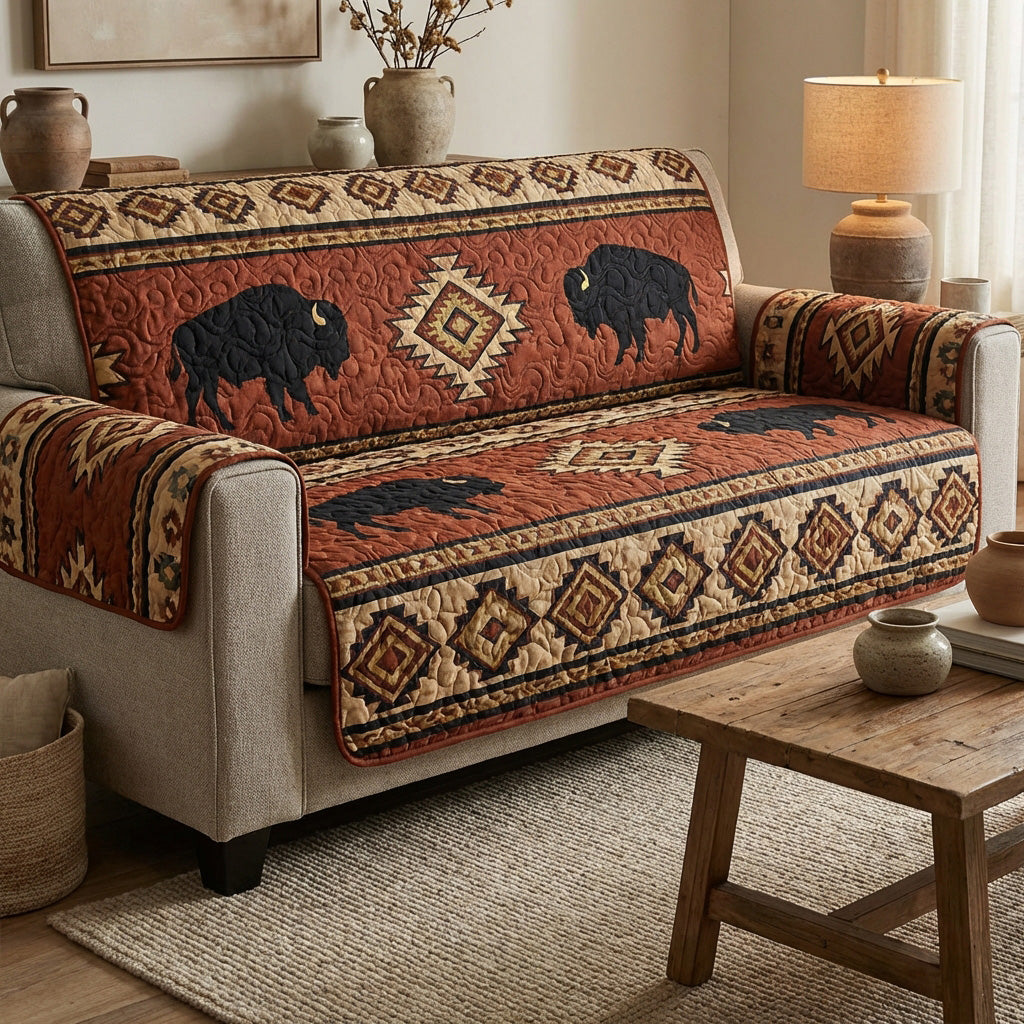 Sacred Buffalo Quilted Sofa Cover Sofa Protector Cover Native American Gift Items