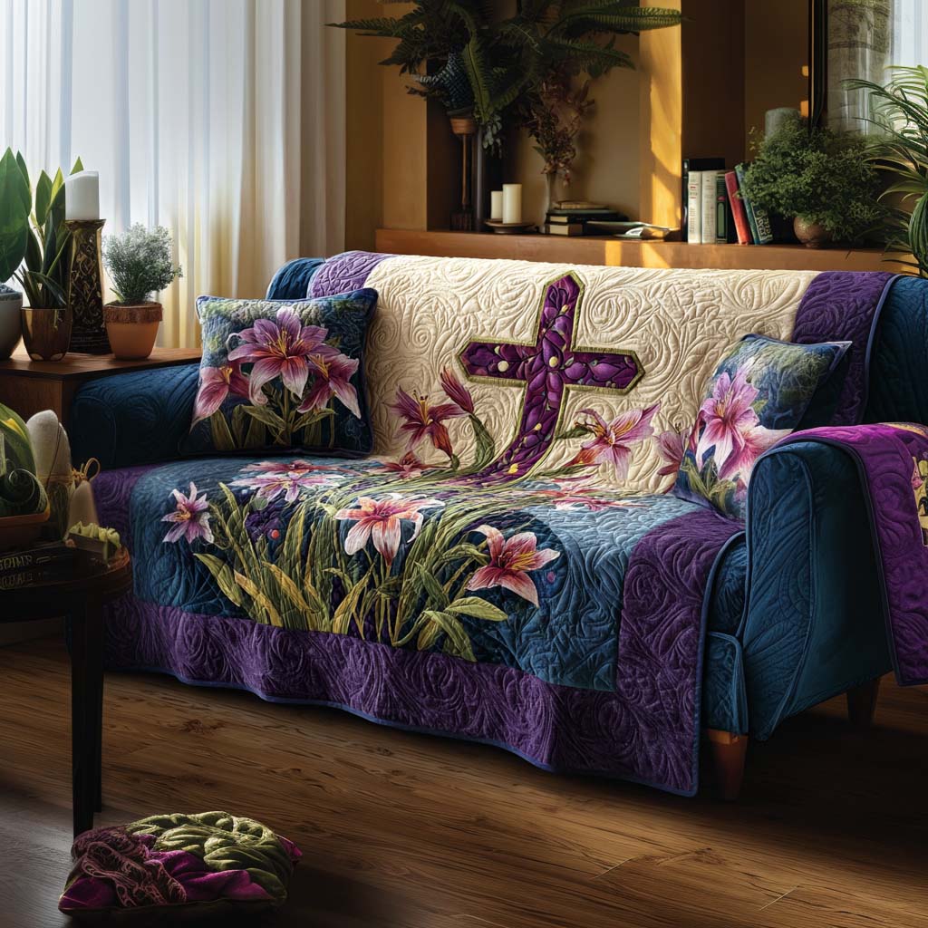 Sacred Cross Light Quilted Sofa Cover House Decor Presents For Christians