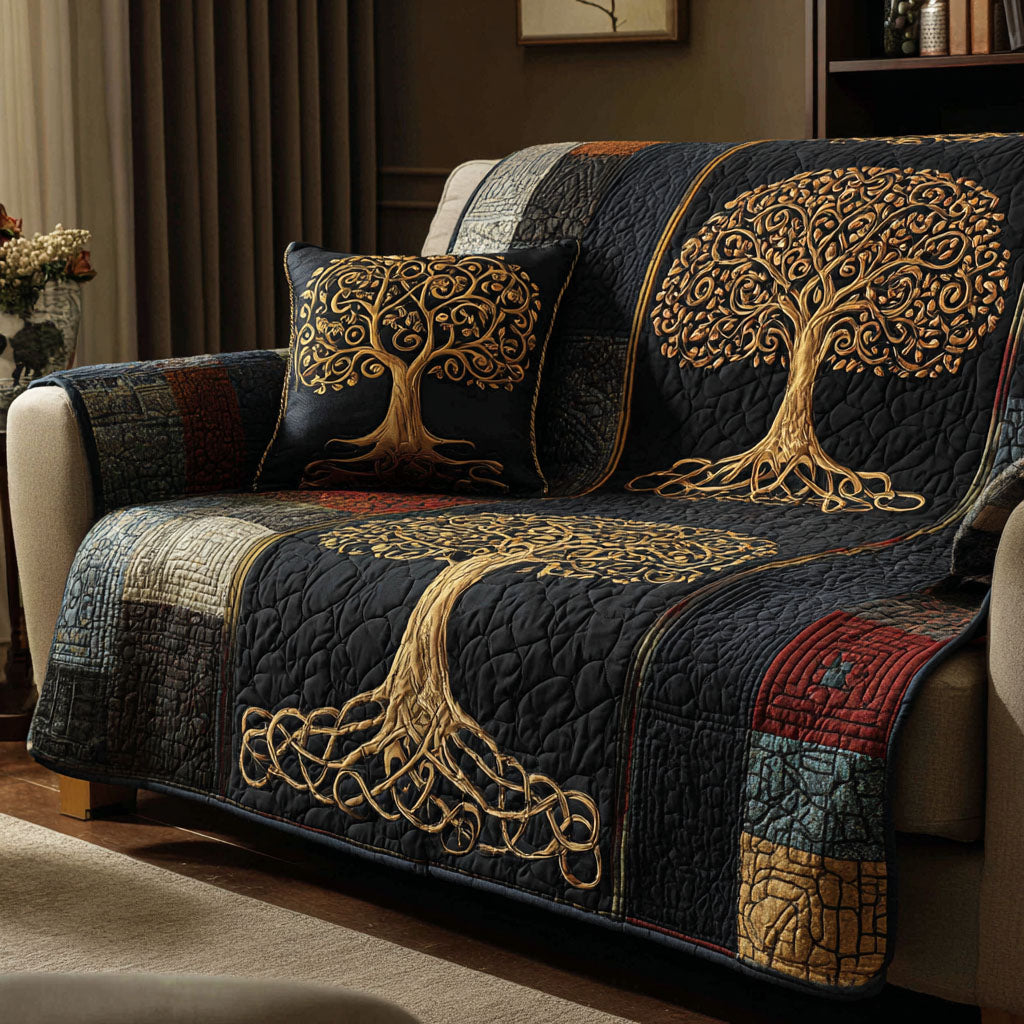 Sacred Oak Quilted Sofa Cover Holiday Living Decorations Tree Of Life Gifts For Women