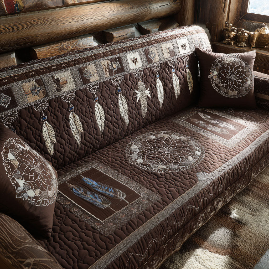 Sacred Thread Circle Quilted Sofa Cover Sofa Couch Cover Native American Themed Gifts