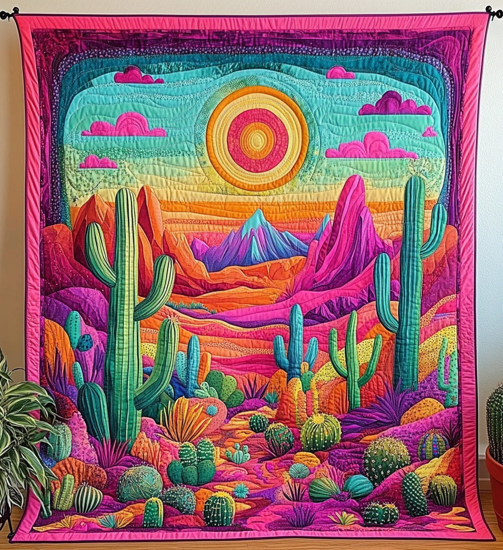 Saguaro Sunset Quilted Blanket Cover Bed Set Best Mothers Day Gift For Wife