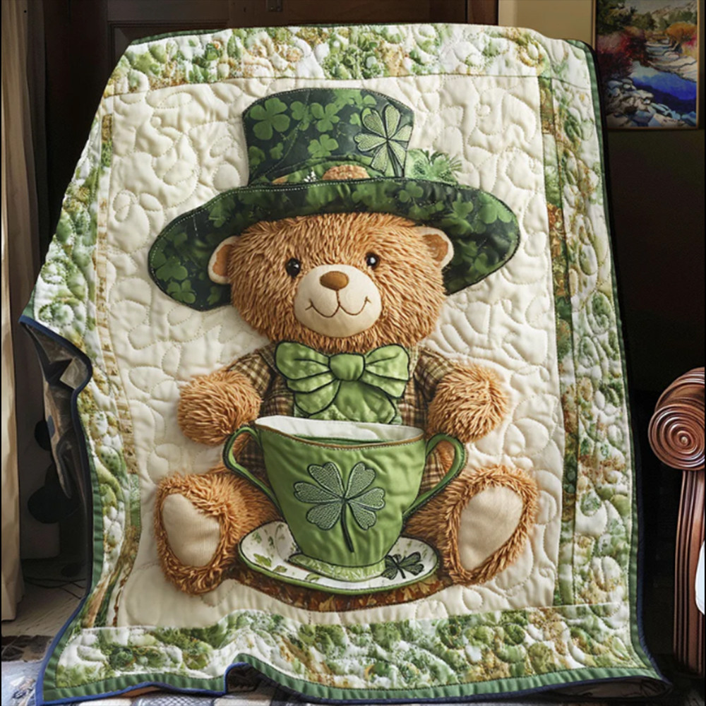 Saint Patrick Hat Teddy Bear Patrick Day Quilt Blanket Best Idea Gift For Irish