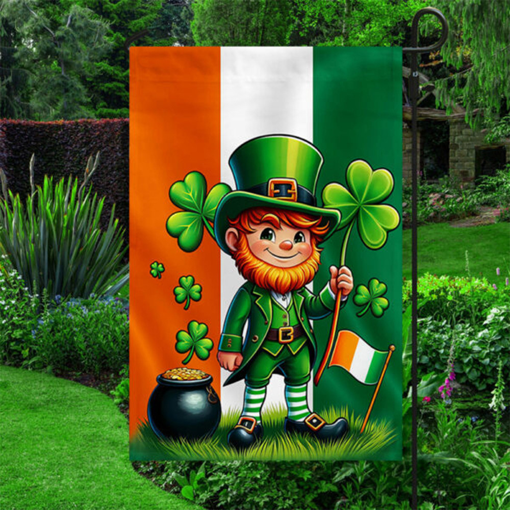 Saint Patrick's Day Leprechaun Flag Irish Shamrock Green Flag Outdoor Garden Flag