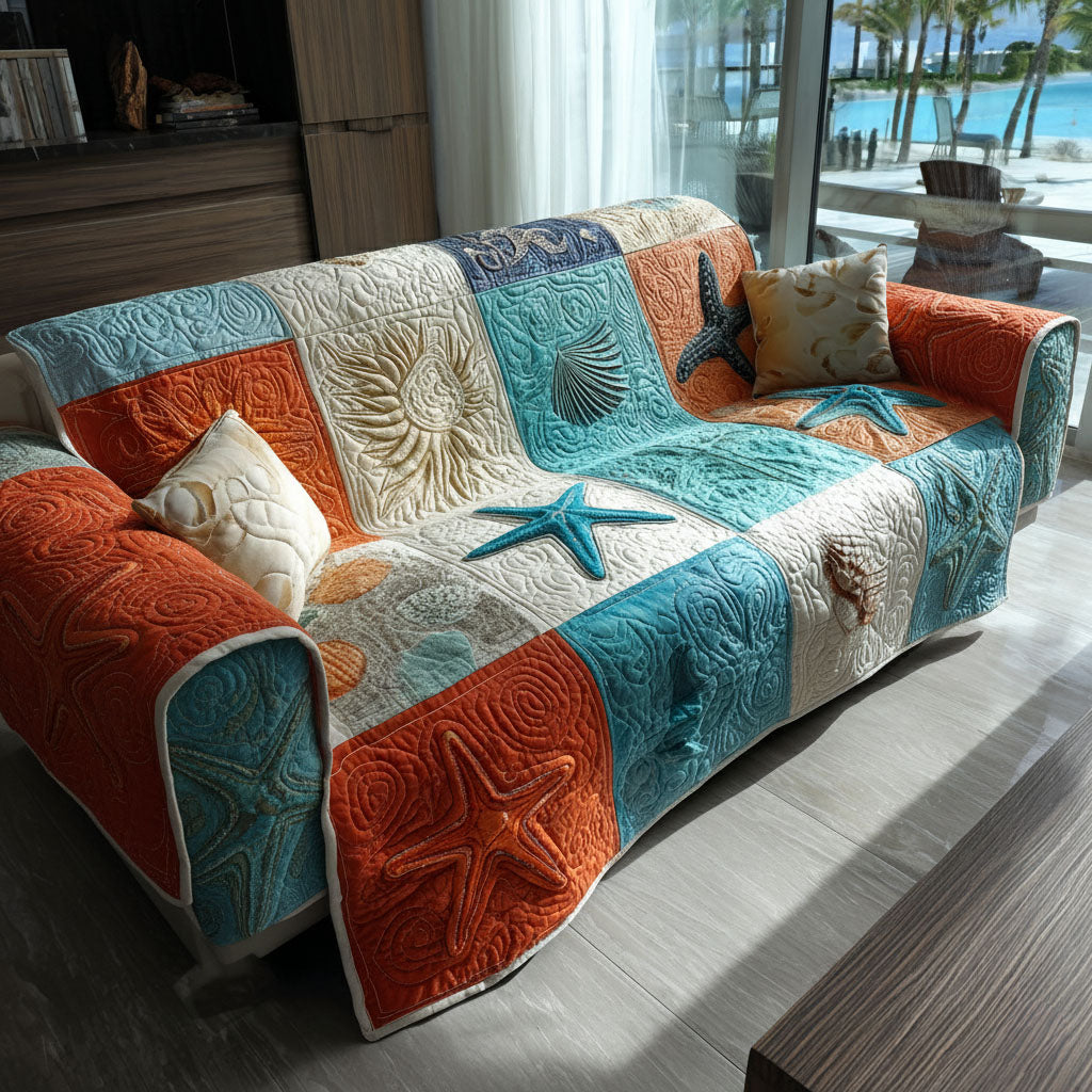 Sandy Shore Quilted Sofa Cover Covers For Sofas Gifts For An Ocean Lover