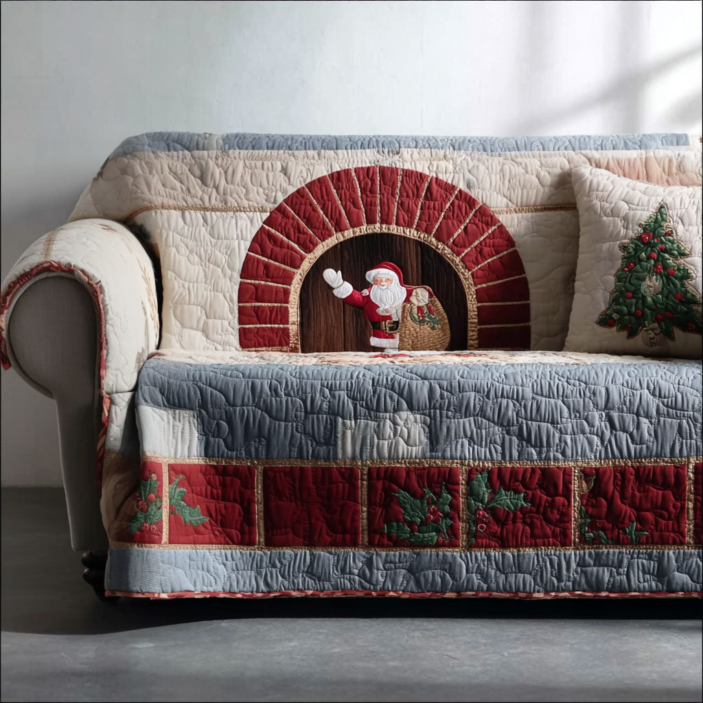 Santa Brick Cottage Quilted Sofa Cover Christmas Decorations Indoor Book Themed Gift Items