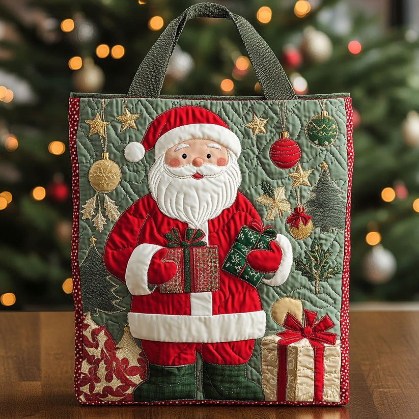 Santa Claus Happy Holiday Quilted Tote Bag Christmas Secret Santa Gifts