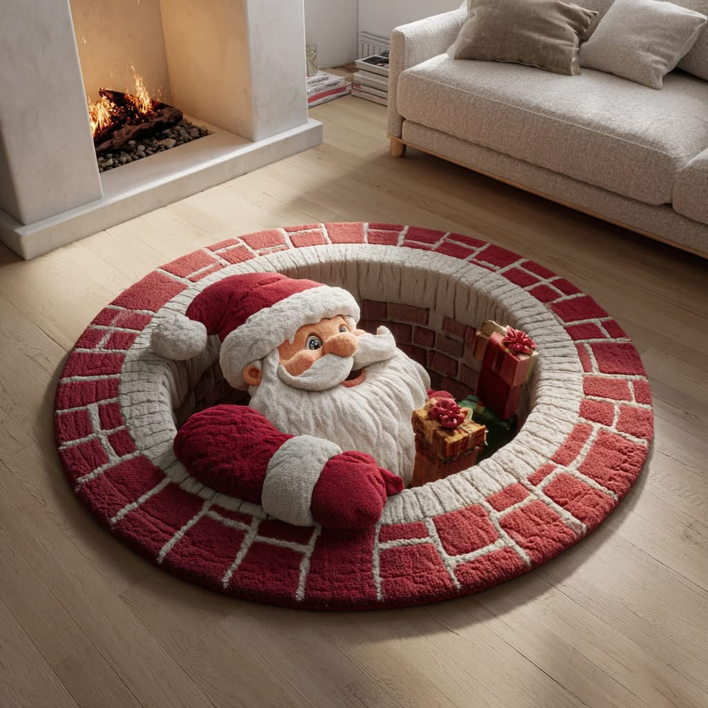 Santa Claus Hearth Mirage Christmas Round Carpet Xmas Home Decor Funny Furniture Gifts