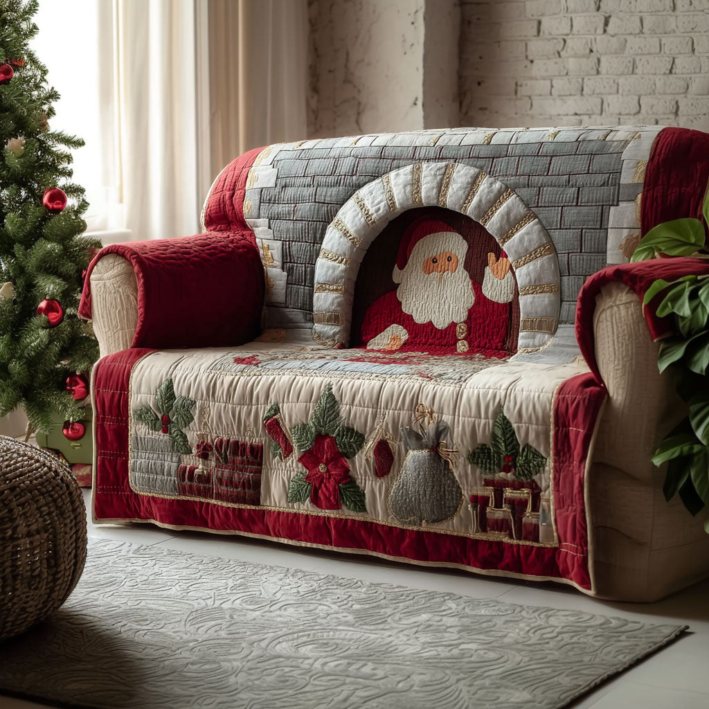 Santa Cozy Corner Quilted Sofa Cover Christmas Decor Great Book Presents