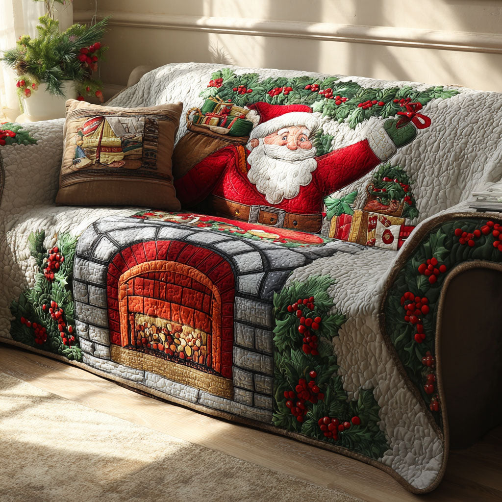 Santa Hearth Haven Quilted Sofa Cover Holiday Living Christmas Decor Novelty Book Themed Gifts