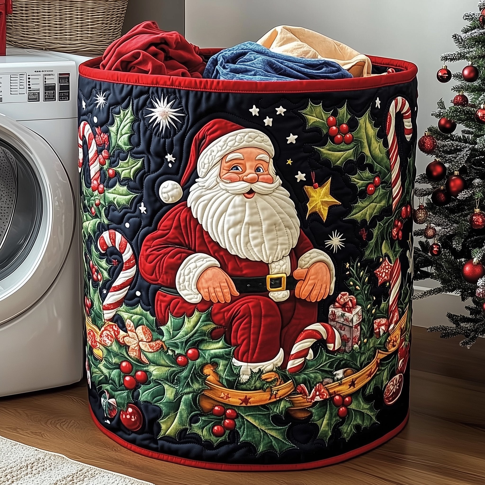 Santa Holiday Cheer Quilted Laundry Basket Cool Christmas  Gifts For Santa Fans