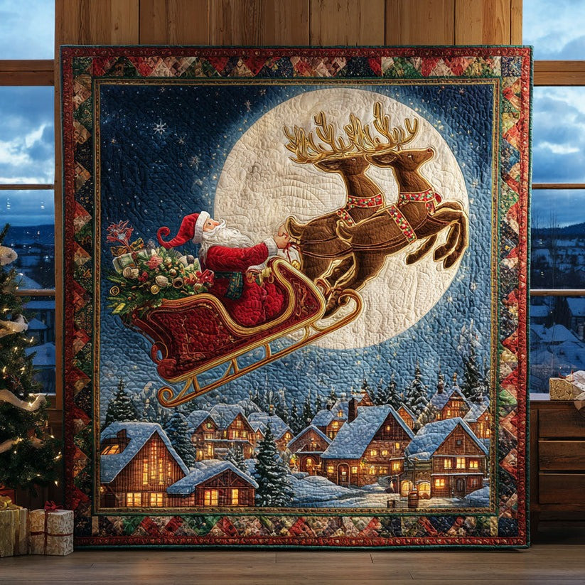 Santa Sleigh Ride Holiday Spirit Quilted Blanket Christmas Gifts For Family