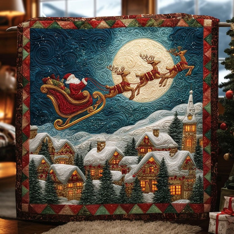 Santa Sleigh Ride Quilted Blanket Christmas 2025 Merch Gifts For Family