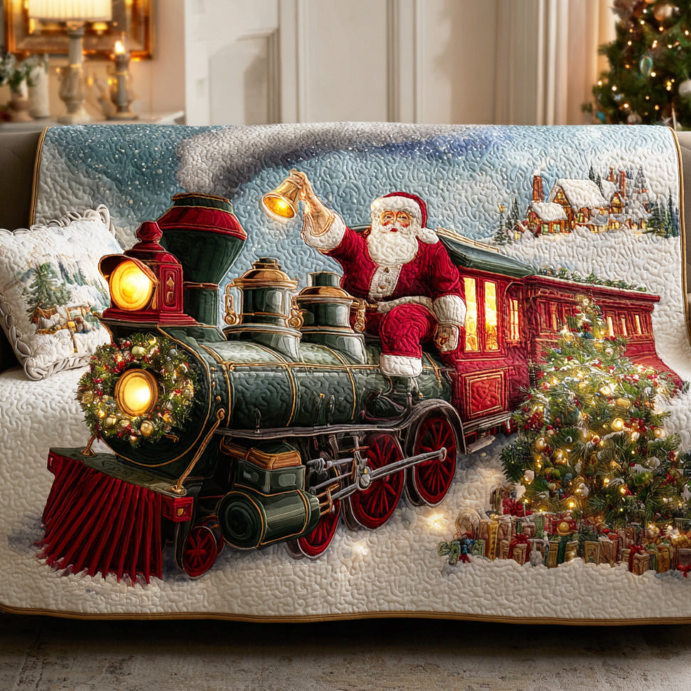 Santa Steam Journey Quilted Sofa Cover Christmas Family Room Decor Best Friend Birthday Gifts