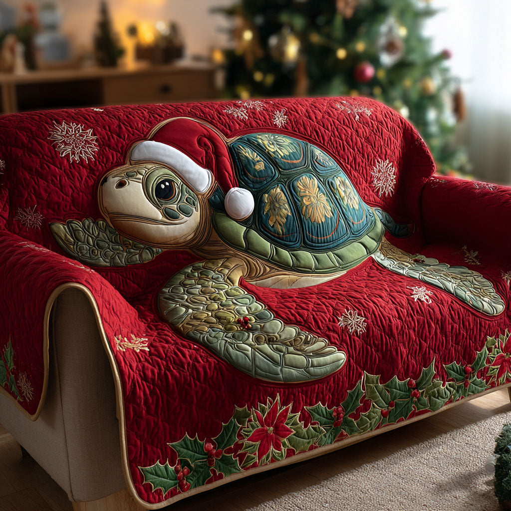 Santa Turtle Surf Quilted Sofa Cover Christmas Family Room Decor Sea Turtle Stuff