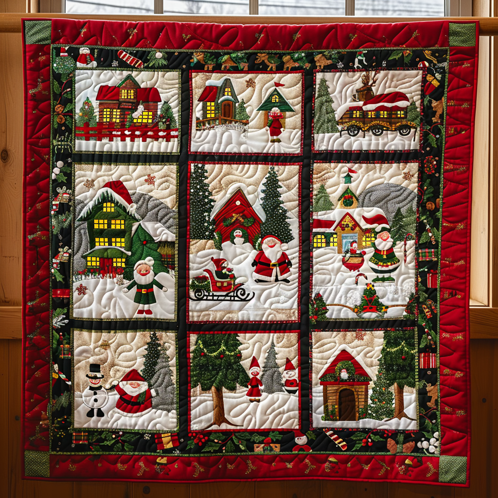 Santa's Jolly Journey Quilted Blanket Holiday Season Duvet Cover Set Christmas Gift Ideas For Grandma