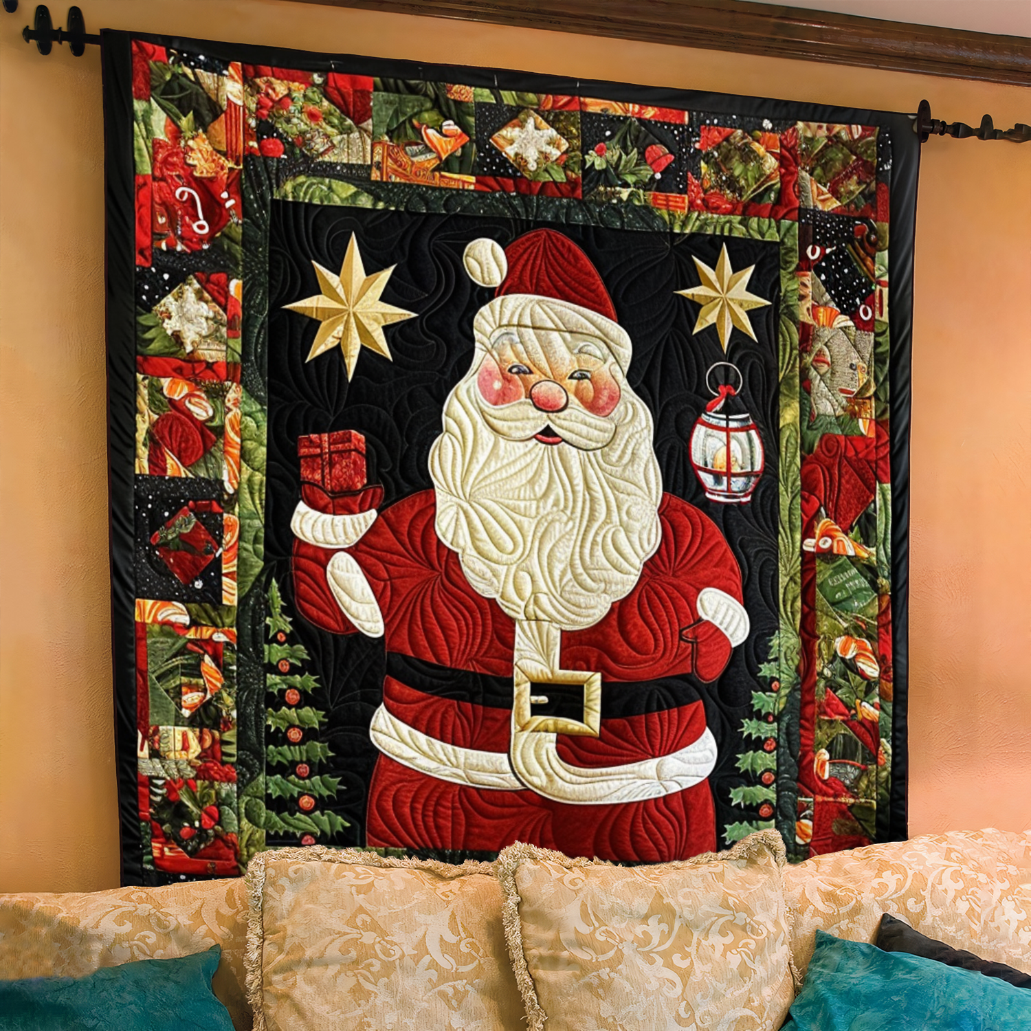 Santa's Joy Quilted Blanket Holiday Duvet Covers Best Christmas Gifts