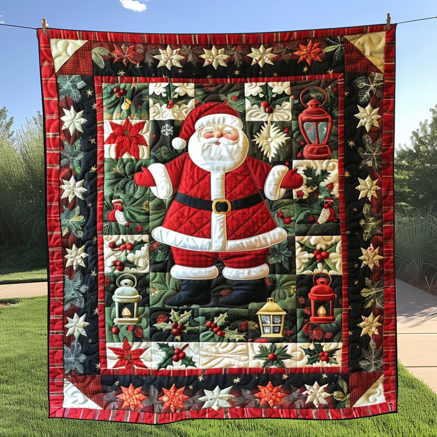 Santa's Workshop Quilted Blanket Holiday Duvet Cover Set Christmas Gifts For Men