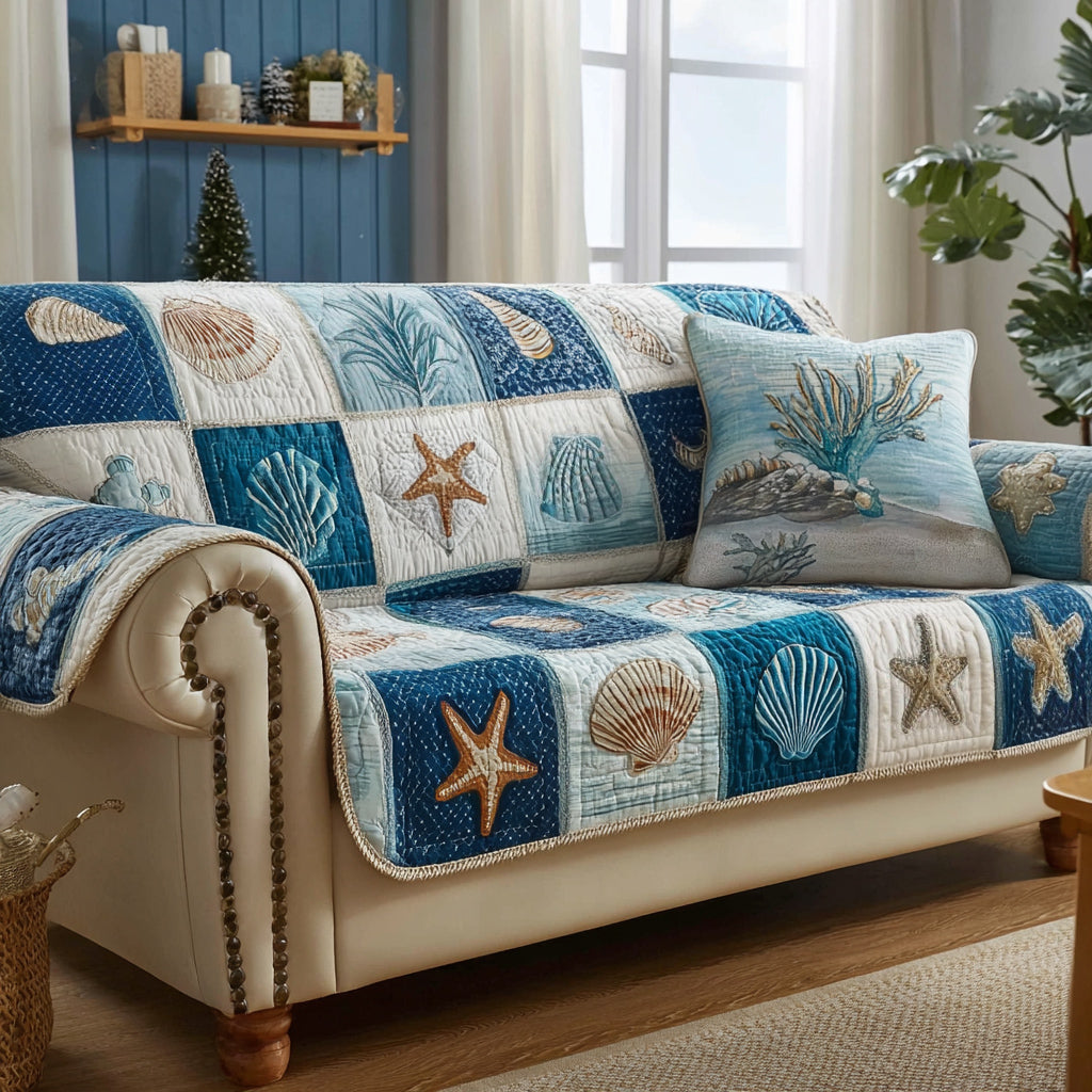 Sapphire Sea Quilted Sofa Cover Couch And Loveseat Covers Beach Gifts For Men