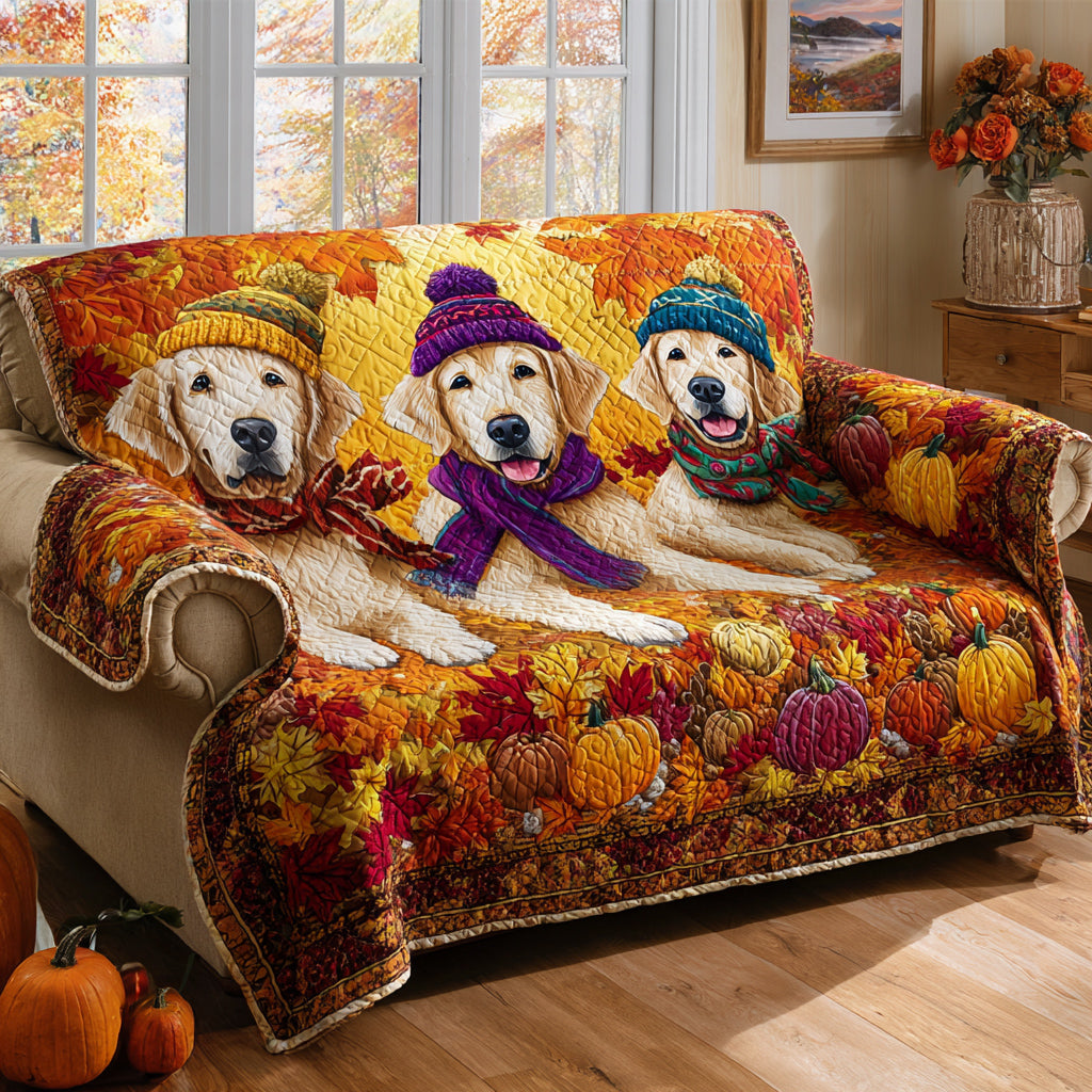 Scarf Golden Retriever Quilted Sofa Cover Christmas Living Decor Best Gifts For Dog Lovers