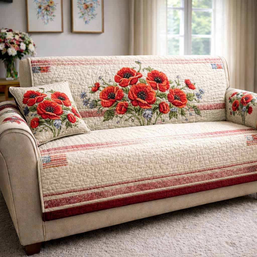 Scarlet Meadow Quilted Sofa Cover Floral Furniture Slipcovers Mother's Day Gifts Ideas