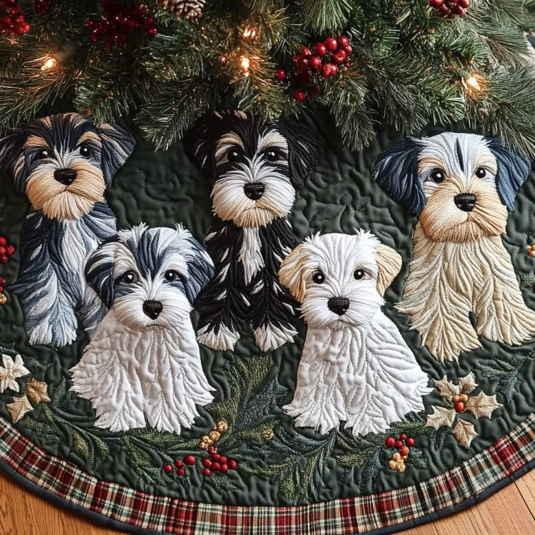 Schnauzer Quilted Christmas Tree Skirt Unique Xmas Gifts For Schnauzer Lovers