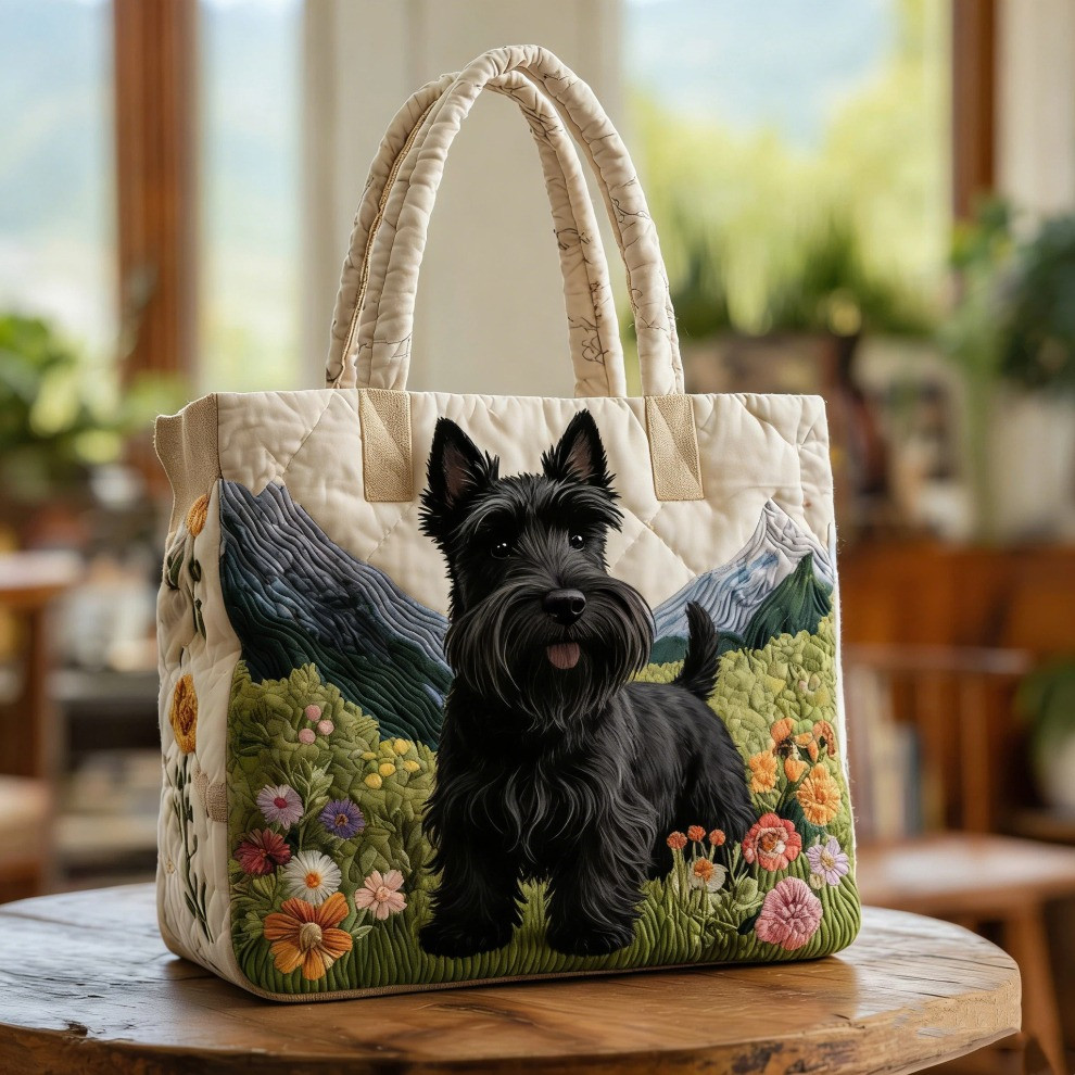 Scottish Terrier Quilted Tote Bag Floral Cute Dog Tote Bag Gifts For Scottish Terrier Lovers