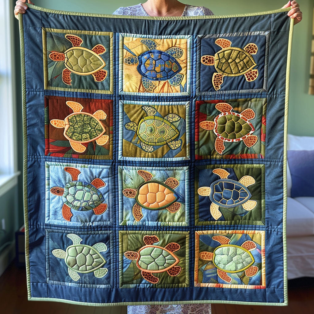 Sea Breeze Turtle Quilted Blanket Queen Bed Set Cute Turtle Lover Gift Ideas