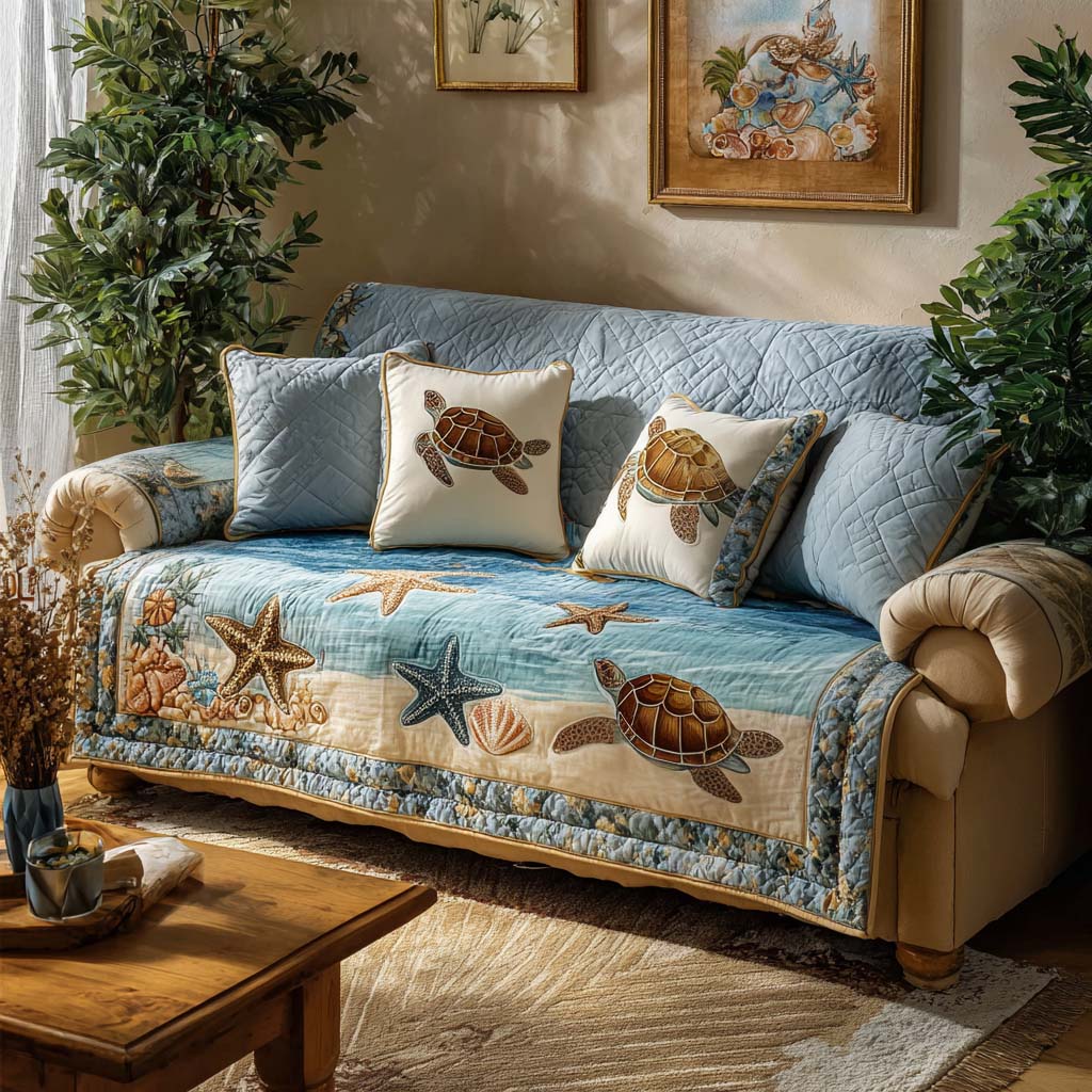 Sea Breeze Turtle Quilted Sofa Cover Best Sofa Cushion Covers Sea Turtle Gifts For Her