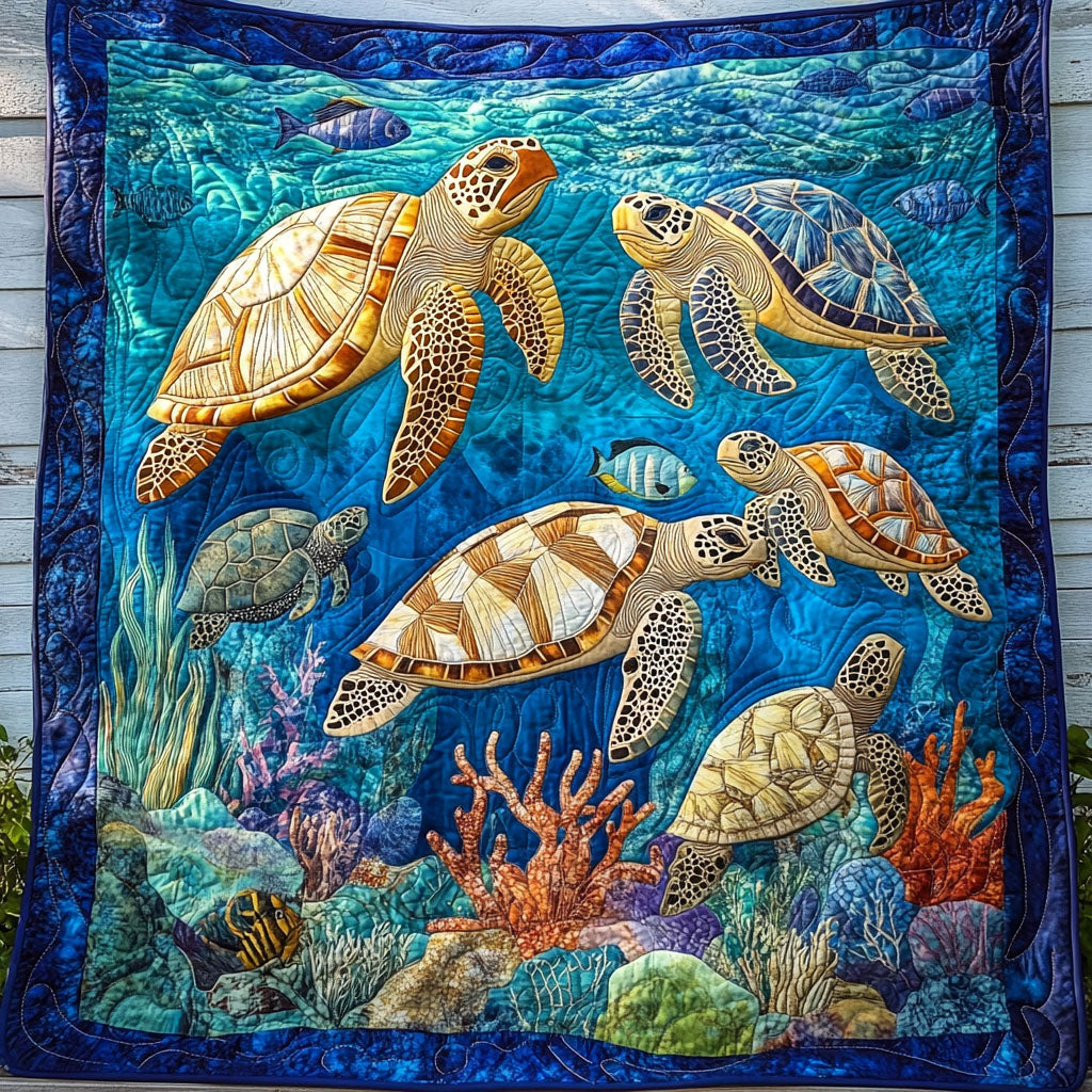 Sea Shell Serenity Quilted Blanket Bedding Decor Sea Turtle Gifts For Mom