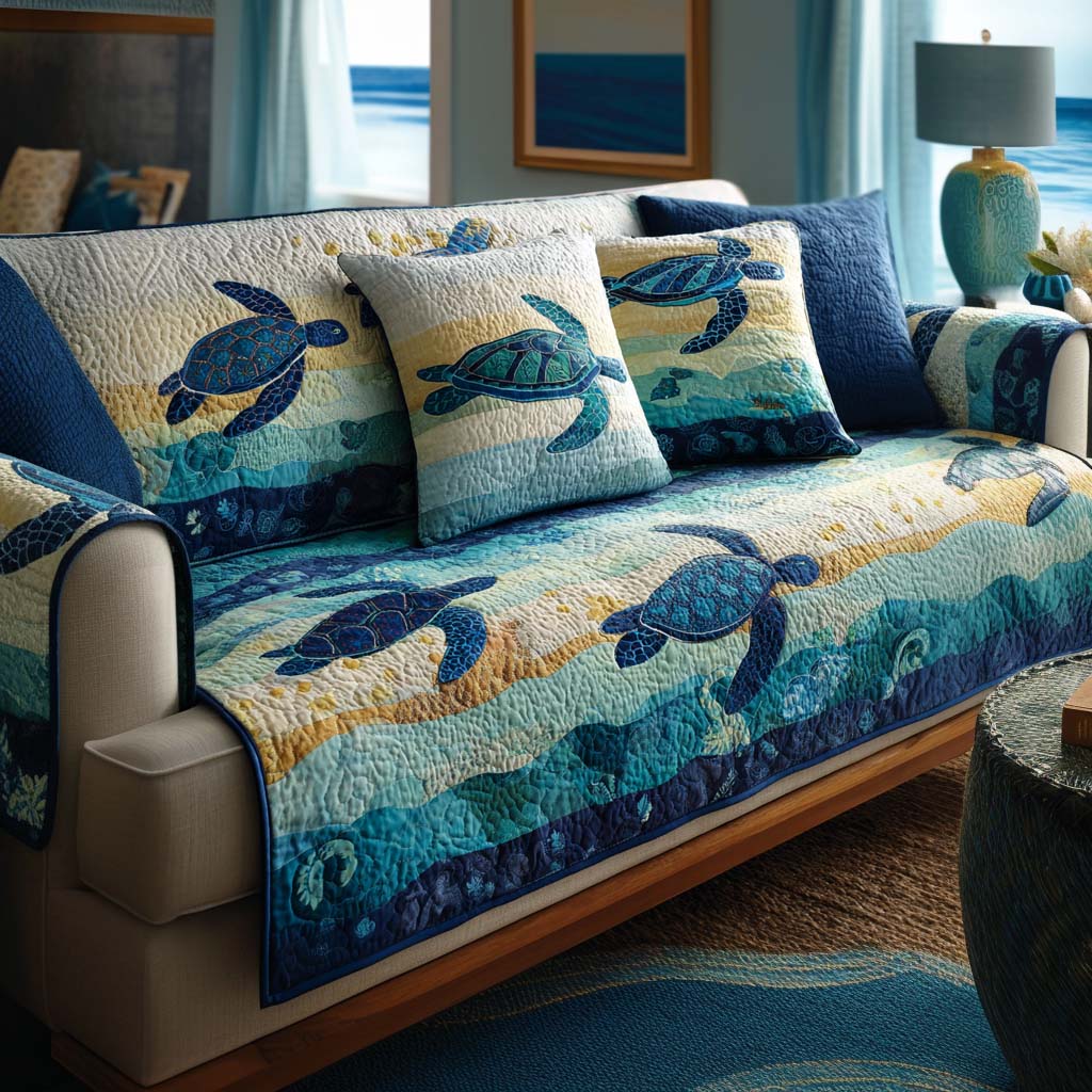 Sea Turtle Glow Quilted Sofa Cover Sofa Chair Covers Unique Gifts For Turtle Lovers