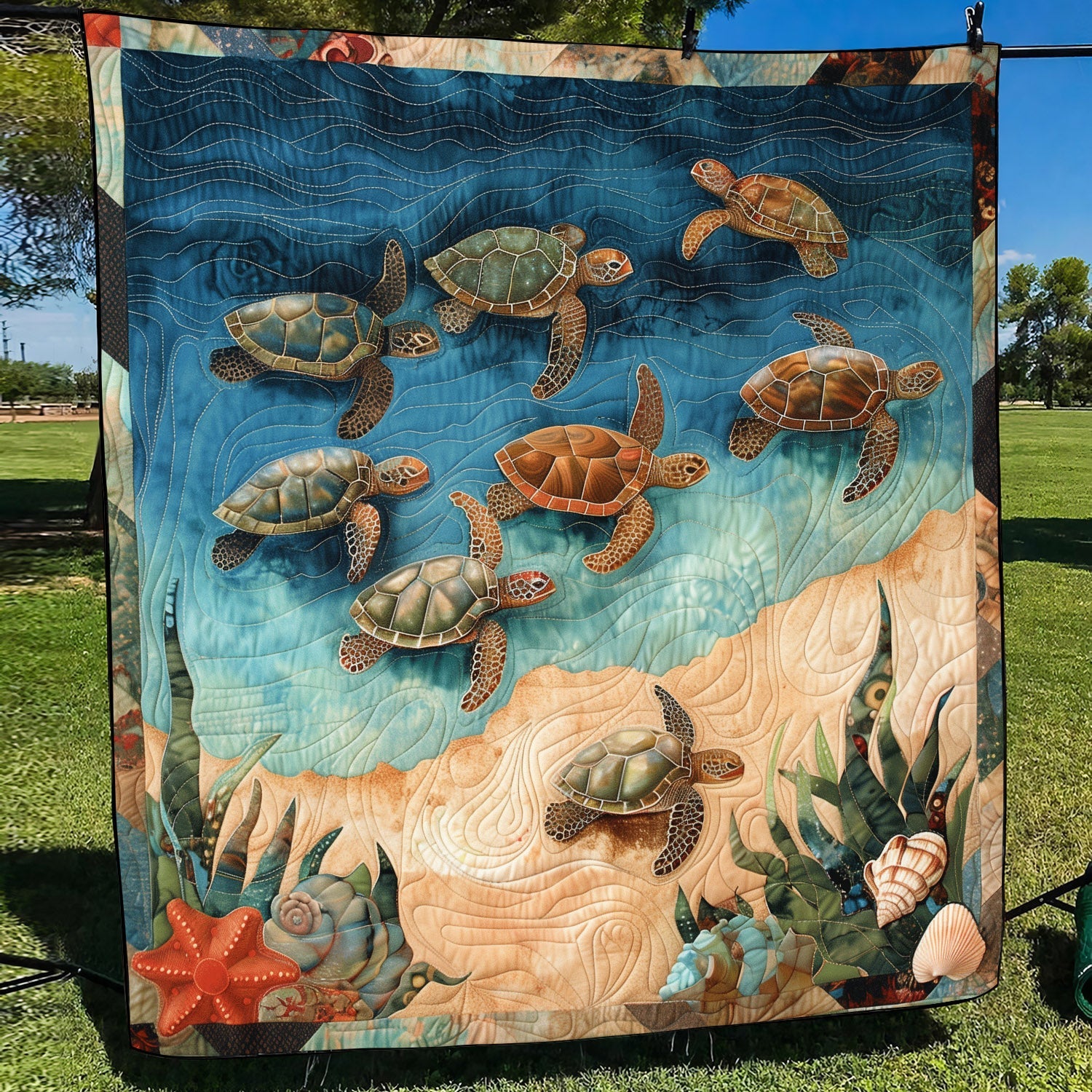 Sea Turtle Oasis Quilted Blanket Nice Bedding Sets Turtle Gifts For Mother's day