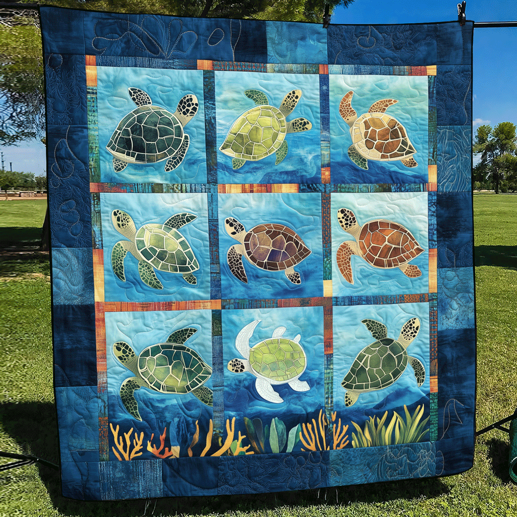 Sea Turtle Sanctuary Quilted Blanket Boho Bedroom Decor Sea Turtle Gift Ideas