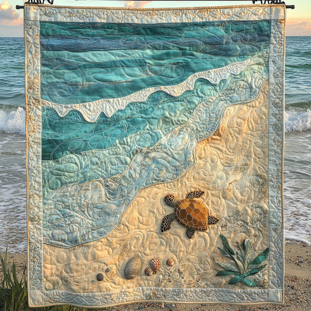 Seaside Journey Quilted Blanket Cool Bedroom Decor Unique Gifts For Turtle Lovers