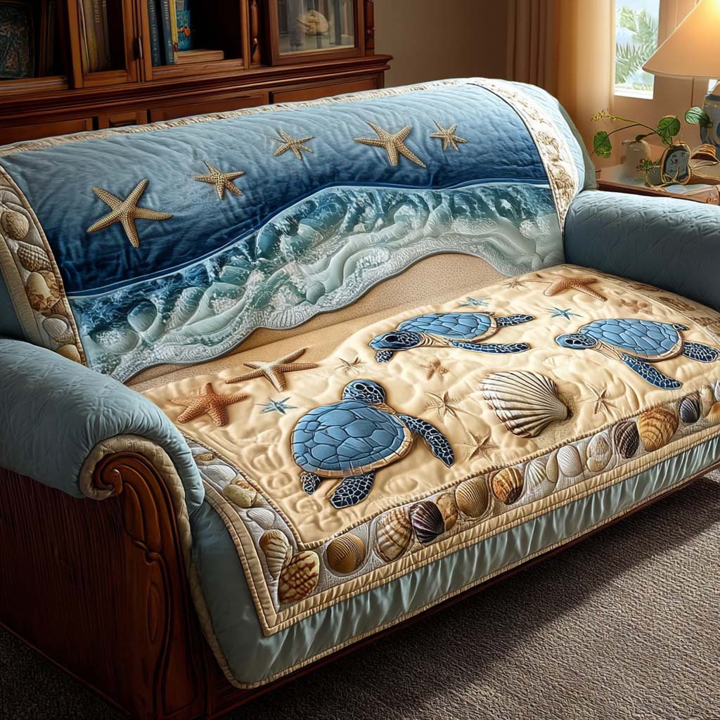 Seaside Journey Quilted Sofa Cover Cool Couch Slipcovers Sea Turtle Themed Gifts