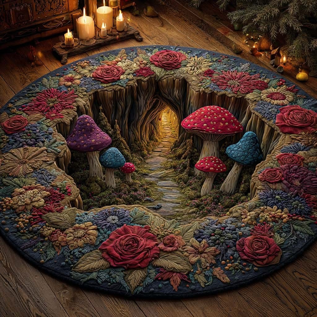 Secret Forest Path Quilted Round Mat Cozy Home Decor Idea Cool Gifts For Grandma