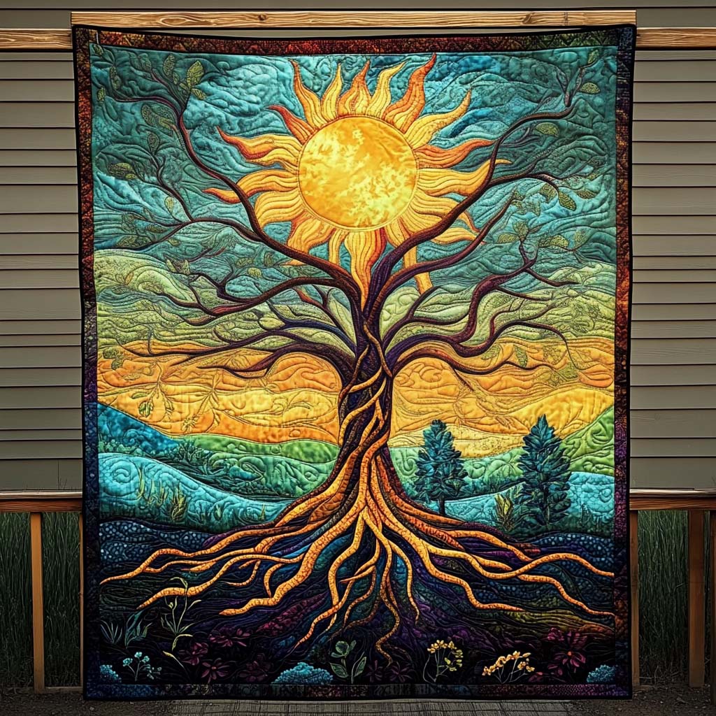 Serene Tree Quilted Blanket Bed Room Decoration Tree Of Life Gifts Father'S Day