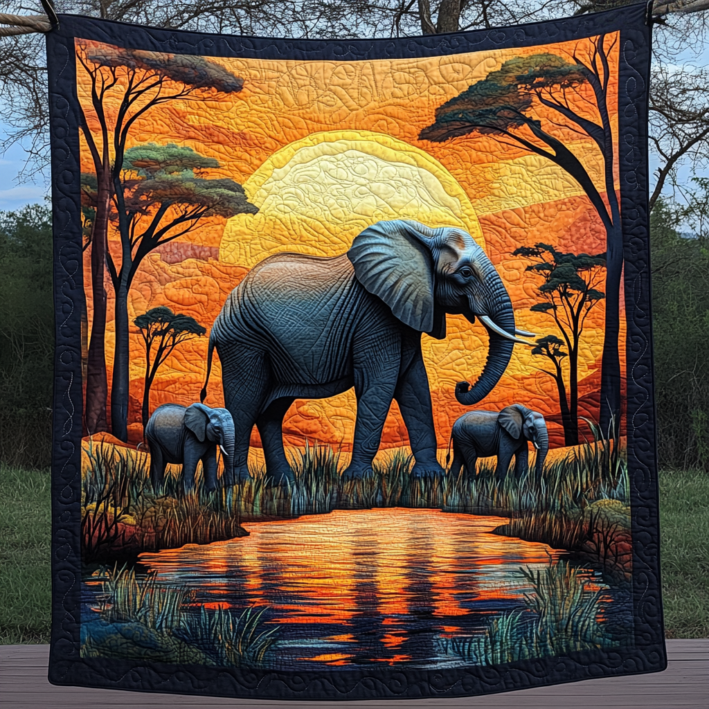 Serengeti Guardian Quilted Blanket Best Bedding Sets Cute Gift For Elephant Lovers
