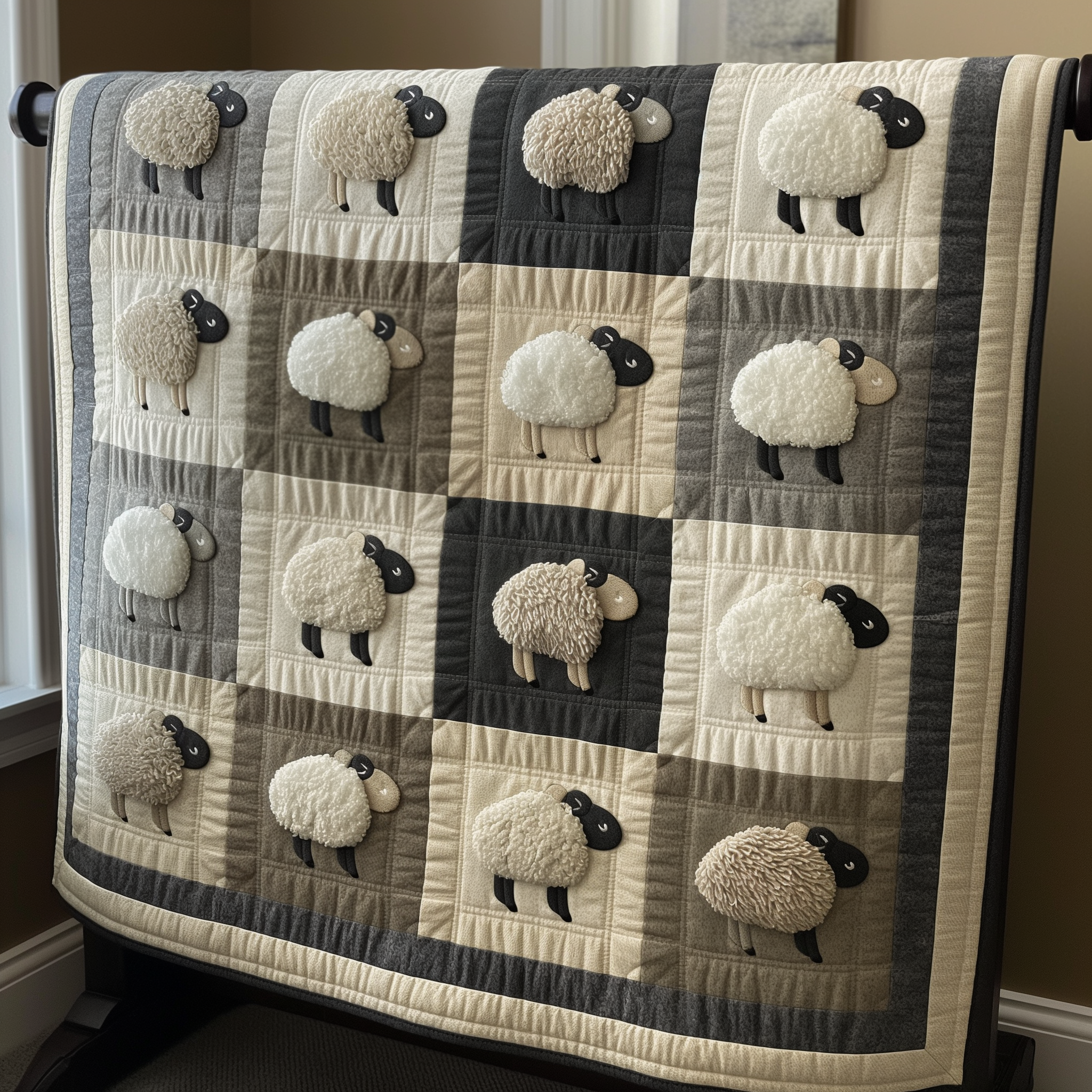 Shadow and Light Sheep Quilted Blanket Bed Room Art Presents For Mothers