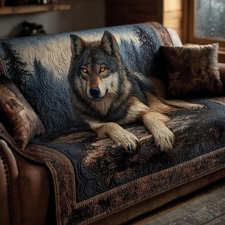 Shadow Howler Quilted Sofa Cover Wolf Wildlife Nature Furniture Protector Best Gift For Wolf Lovers