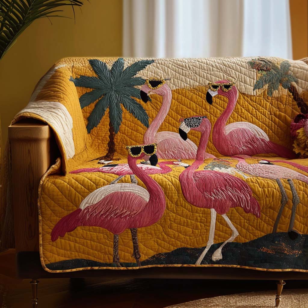 Shady Flamingos Quilted Sofa Cover Living Room Decorations Flamingo Christmas Presents