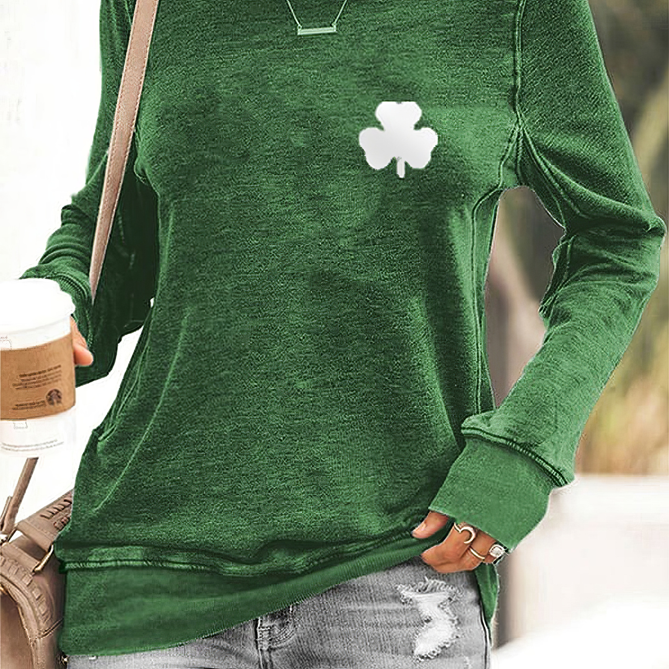 Shamrock American Flag Sweatshirt St.Patrick's Day Clothing Gifts For Her - Image 2
