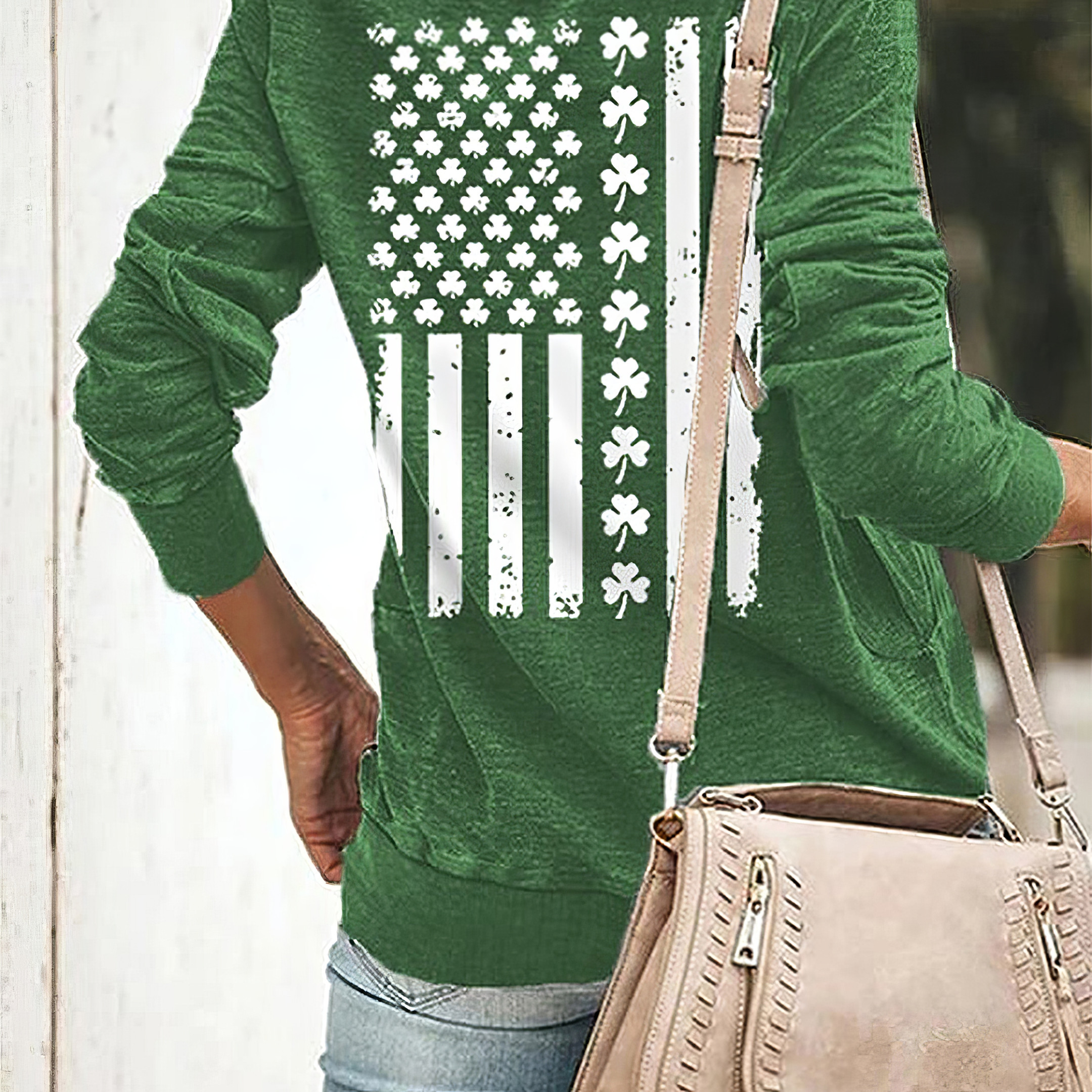 Shamrock American Flag Sweatshirt St.Patrick's Day Clothing Gifts For Her