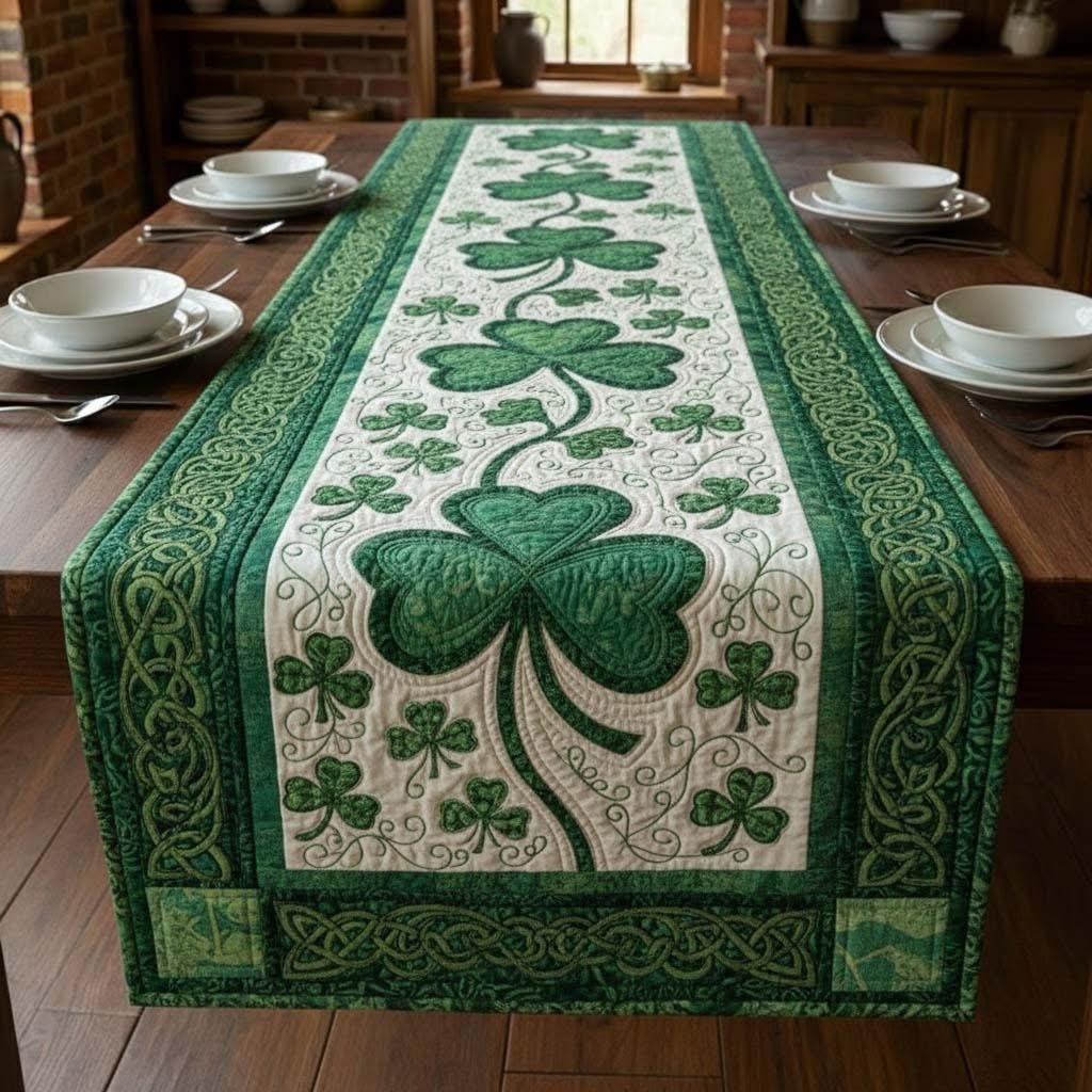 Shamrock Festival Quilted Table Runner Irish Holiday Table Decor St Patrick's Day Gifts