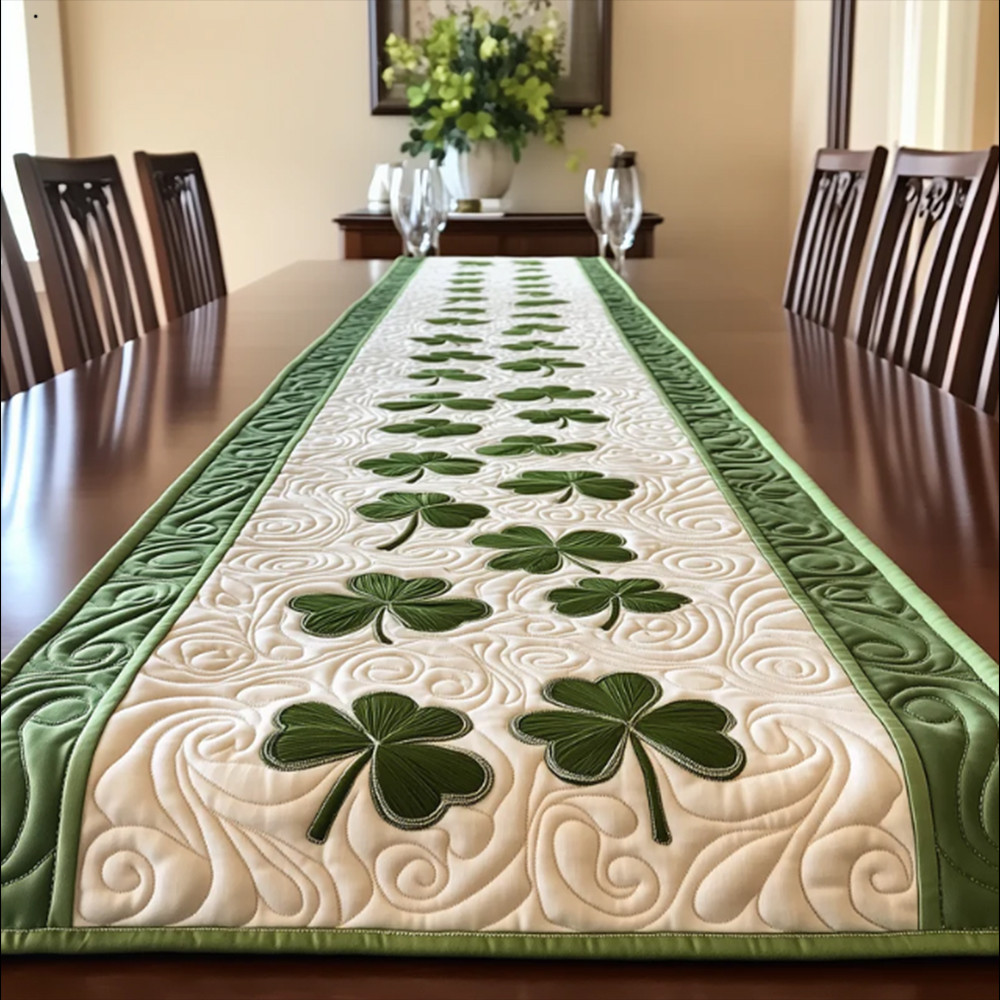 Shamrock Lucky Patrick Day Quilt Table Runner Unique Idea Gift For Irish