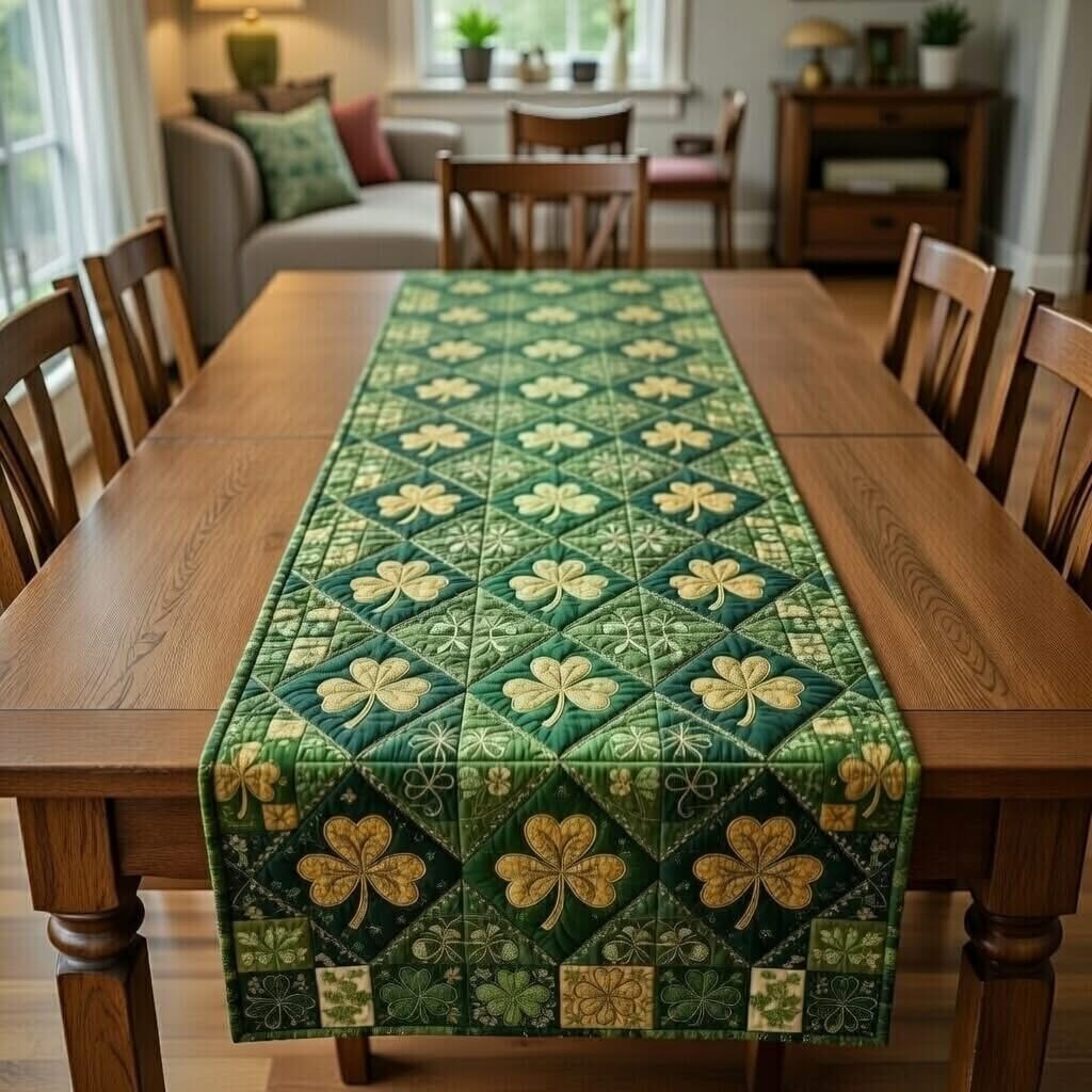 Shamrock Patchwork Quilted Table Runner St Patrick's Day Table Decor Gifts For Irish