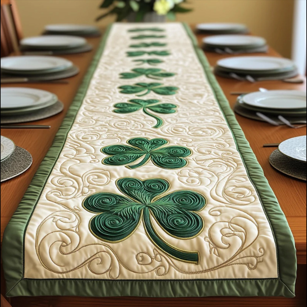 Shamrock Patrick's Day Quilt Table Runner Unique Idea Gift For Him Her